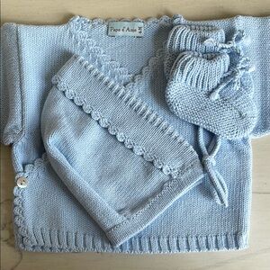 Blue Baby Knit Set with Hat and Booties